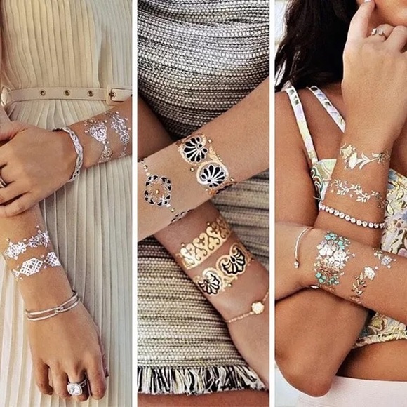 4 Sheets Boho Festival Temporary Metallic Flash Tattoos - Picture 4 of 16